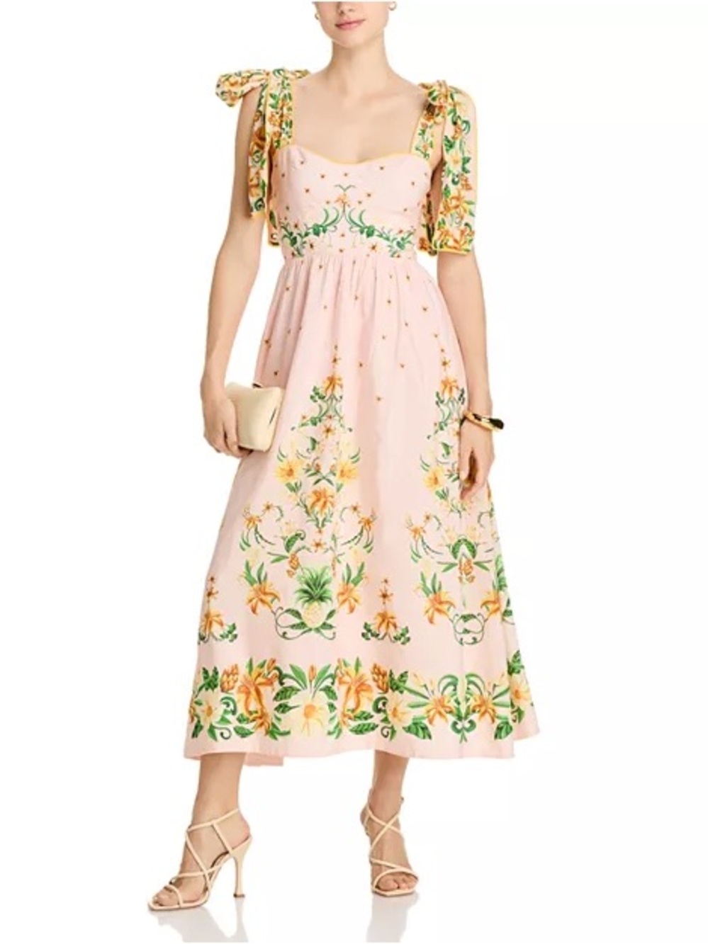 NWT Farm Rio Botanical Beauty Pink Laces Cup Midi Dress